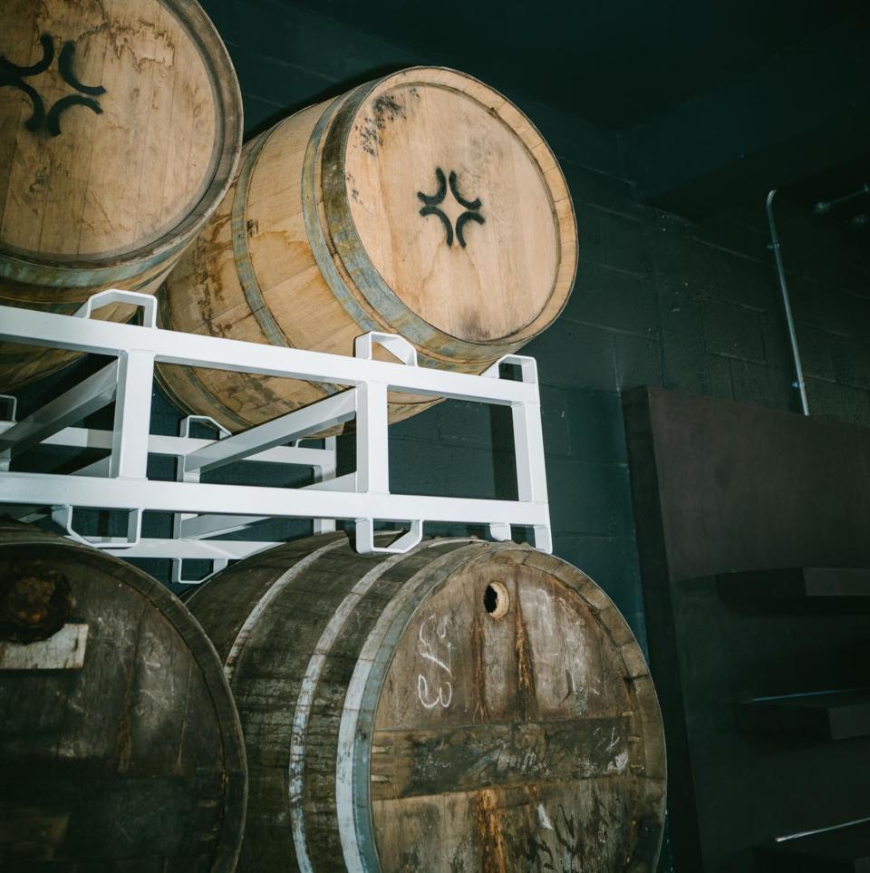 Burnt Faith casks in storage racks